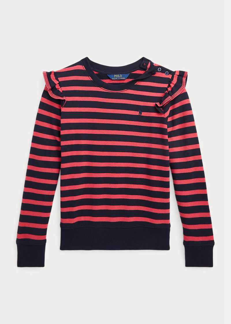 Sudadera Ralph Lauren Niña 7-14 Años Striped Ruffled Cotton Terry Chile Rojas RIOKV-9260